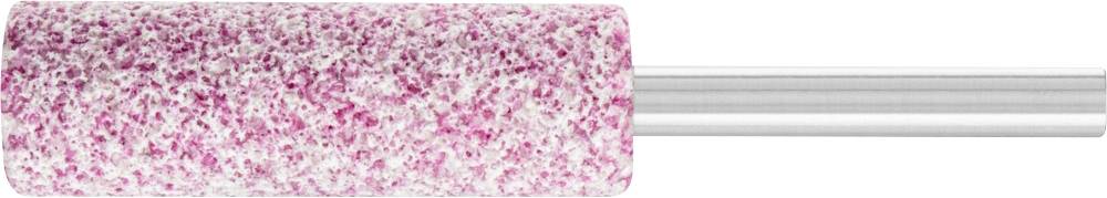Nail drill attachment with pink and white felt head, cylindrical in shape, mounted on a silver metal shaft.