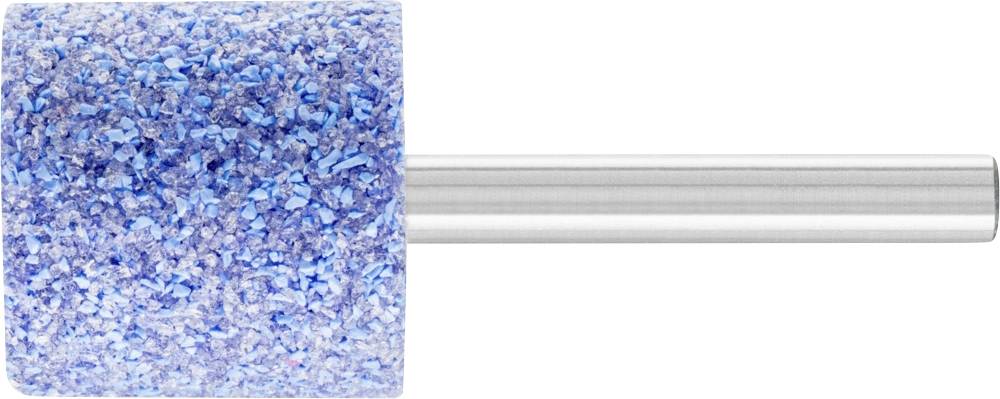 A cylindrical grinding stone in blue shades with a metal handle. Suitable for filing nails or polishing surfaces.