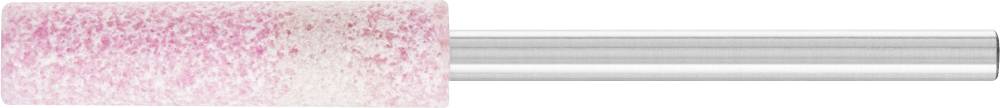 Metal nail drill attachment with a fine, pink-coated grinding surface, positioned horizontally.
