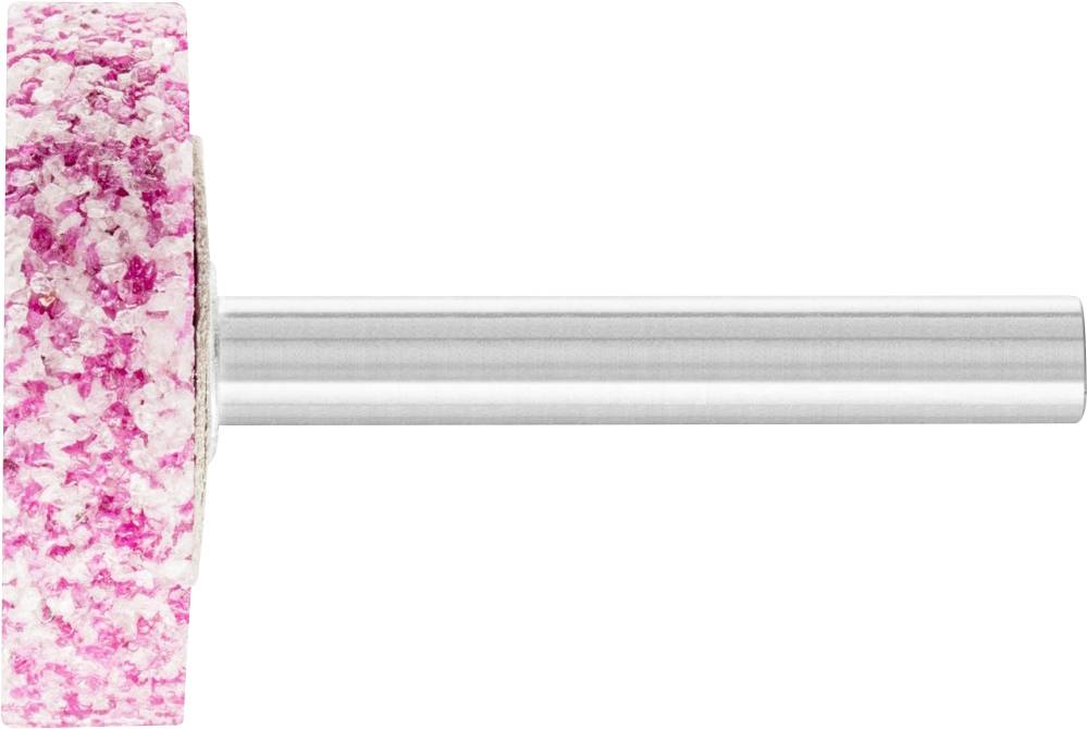 A red and white grinding head with a metal shaft, shown from the side. Commonly used for precise grinding and polishing in crafts.