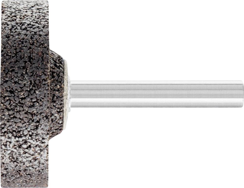 Close-up of a metallic grinding head with a rough, grainy surface and silver shaft, used for precise grinding work.
