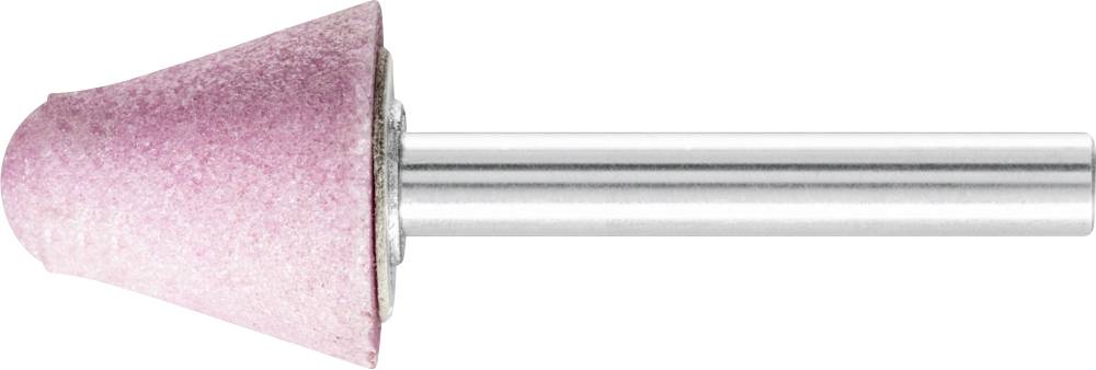 Polishing attachment made of pink abrasive material with metal rod, used for grinding and polishing surfaces.