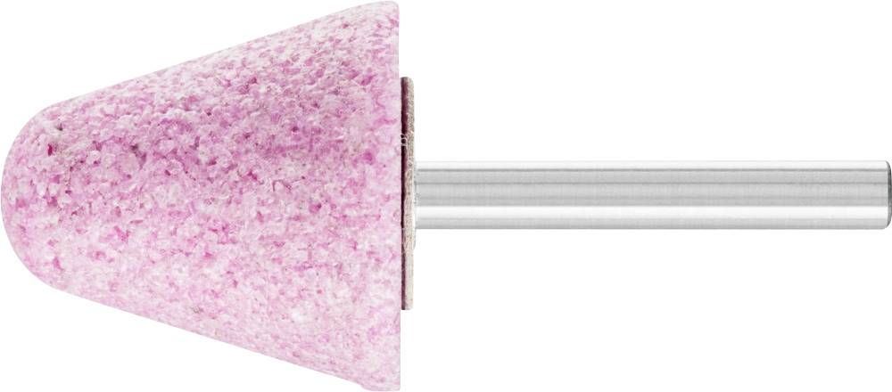 A pink polishing attachment with a cylindrical shaft. The attachment has a rough, granular surface and is used for smoothing materials.
