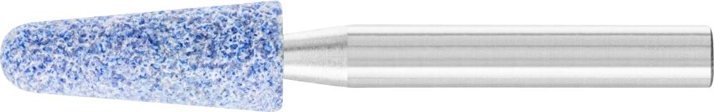 A blue grinding attachment with a conical tip and silver shaft, typical for use in industrial metalworking.