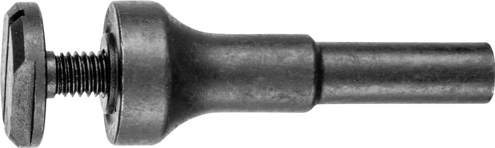 Metal bolt with a thickened central section and a hexagonal head on one side. Used for mechanical applications.