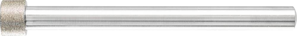 Cylindrical metal object with a roughened, darker section at the upper end, followed by a smooth, silver surface.