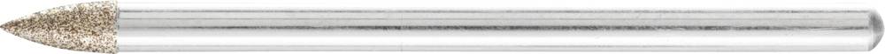 Deburring cutter, cylindrical with a pointed conical head and carbide coating, suitable for metalworking and finishing.