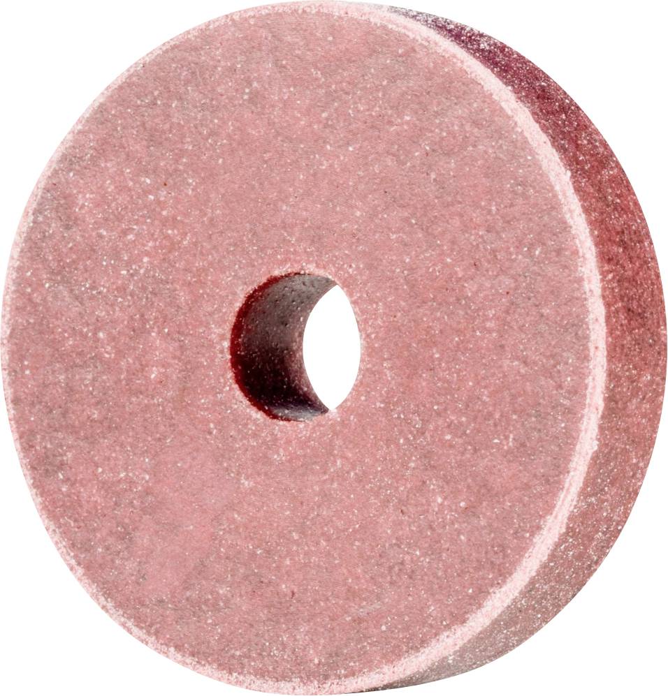 Red grinding wheel with a central hole, made of abrasive material, suitable for material removal and grinding work.