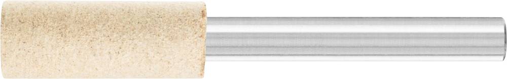 A cylindrical workpiece with a metallic rod, which is likely a grinding attachment or similar tool.