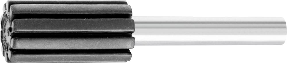 A cylindrical metal tool with sharp teeth, used for milling or grinding, against a grey background.