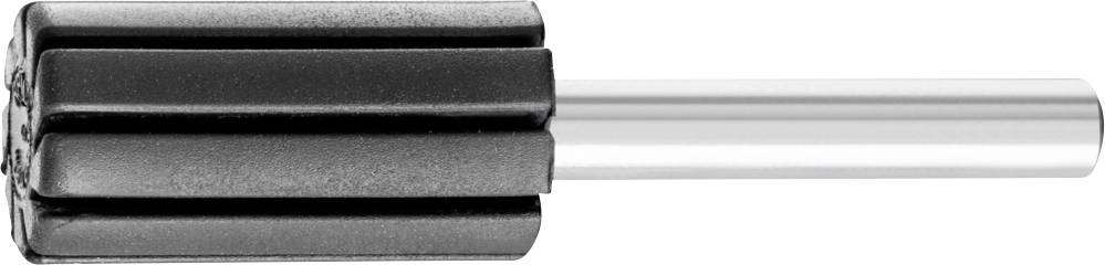 A cylindrical tool with a metallic shaft and a black ribbed head, possibly a tool attachment.