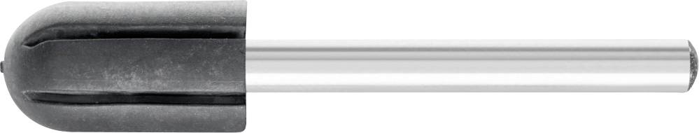 A ballpoint pen refill with a black cap and metallic shaft.