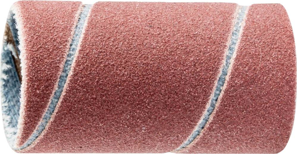 A red abrasive tape, wound in a spiral, shows a rough surface that is used for sanding work.