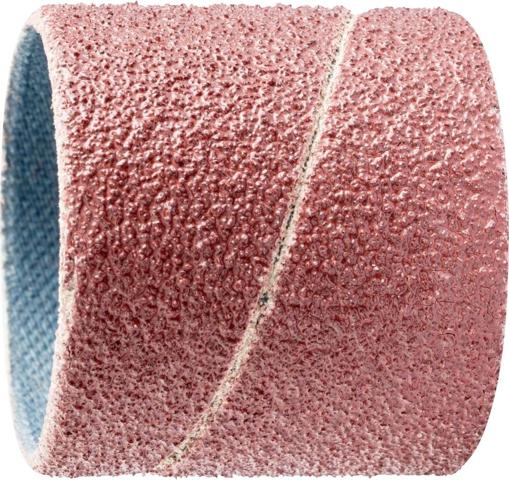 Red grinding sleeve with a granular surface, cylindrical in shape, used for surface processing in craft applications.