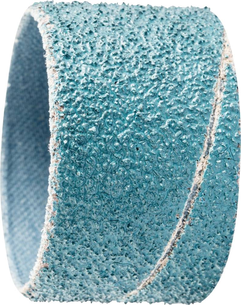 Blue abrasive sanding belt with a structured surface for processing materials; shows texture and fibre direction.