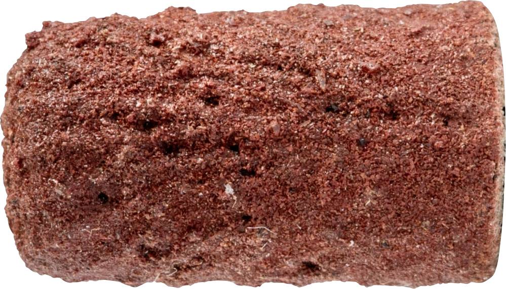 Red grinding stone cylinder, coarse texture, suitable for sharpening or polishing tools or surfaces.