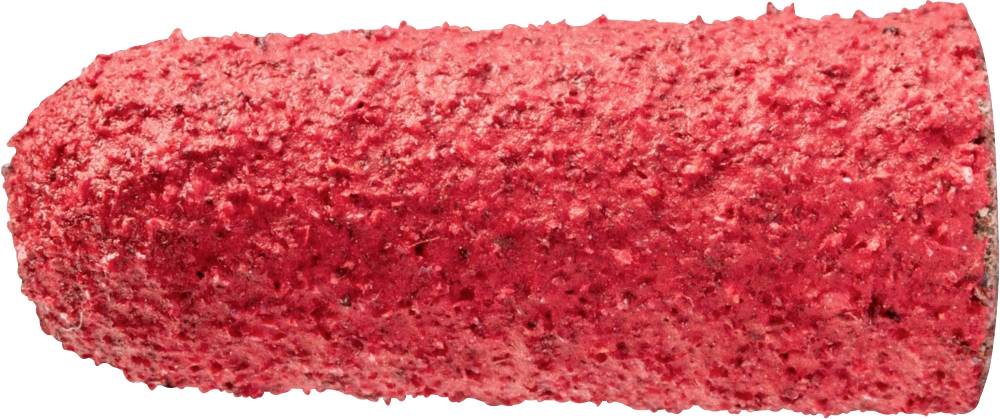 A red Cheeto snack, coated with spicy powder. It has a rough, irregular surface and resembles a thimble.
