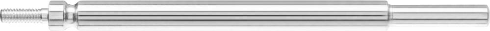 Silver metal wave with threaded end, showing a uniform and smooth surface. Suitable for mechanical engineering applications.