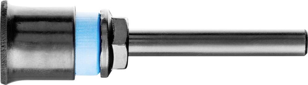 A black metal axle with a blue plastic ring, likely part of a machine tool.