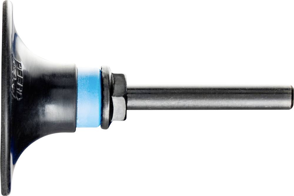 A black valve with a blue ring and long metal rod for attachment. It is used in bicycle tyres.