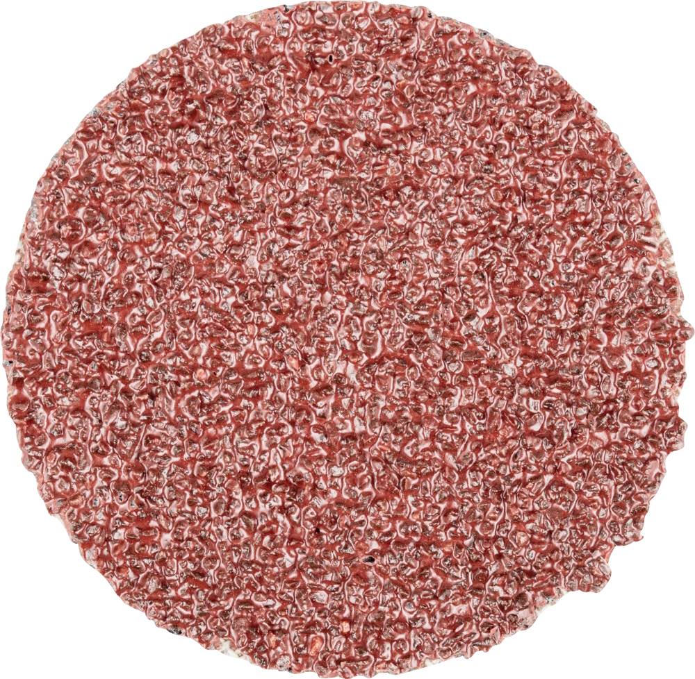 A round texture made of dense, red shavings that resembles sandpaper. It appears rough and irregularly shaped.