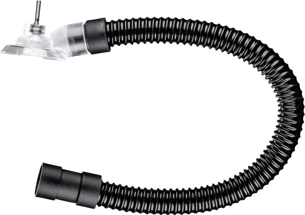 A black, flexible hose with a connector at one end and a suction pad at the other end, used for extraction.