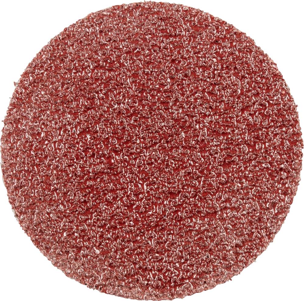 A round, red structured scouring pad used for surface treatment.