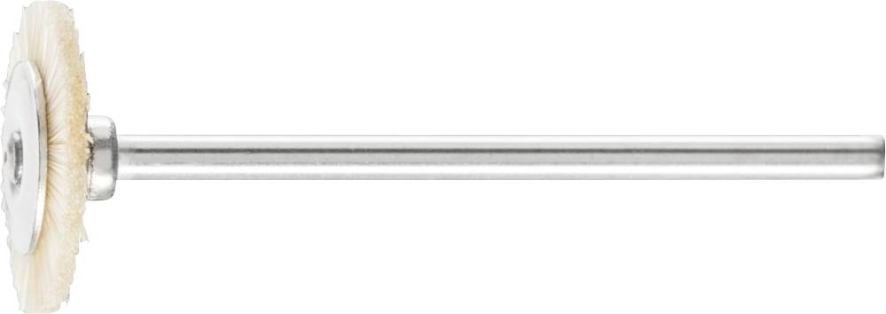 A rotating brush attachment with a long shaft for cleaning surfaces. Suitable for fine polishing work.