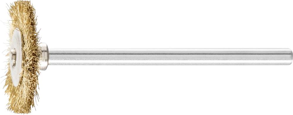 Drill Accessory: Brass wire brush with a round head, used for cleaning or polishing metal surfaces.