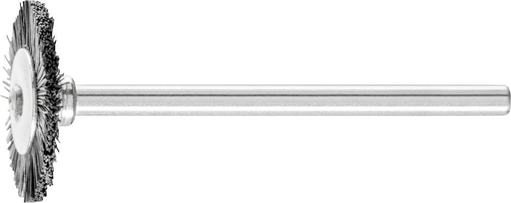 Metal brush with a long handle, shown from the side. It has fine, evenly arranged bristles, suitable for surface cleaning.