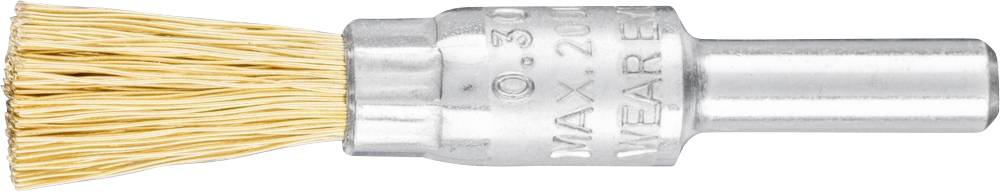 Metal brush with a cylindrical shaft and dense wire bristles, suitable for polishing work.