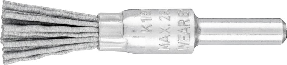 A wire brush with multiple metal bristles on a metal stem, used for cleaning or polishing surfaces.