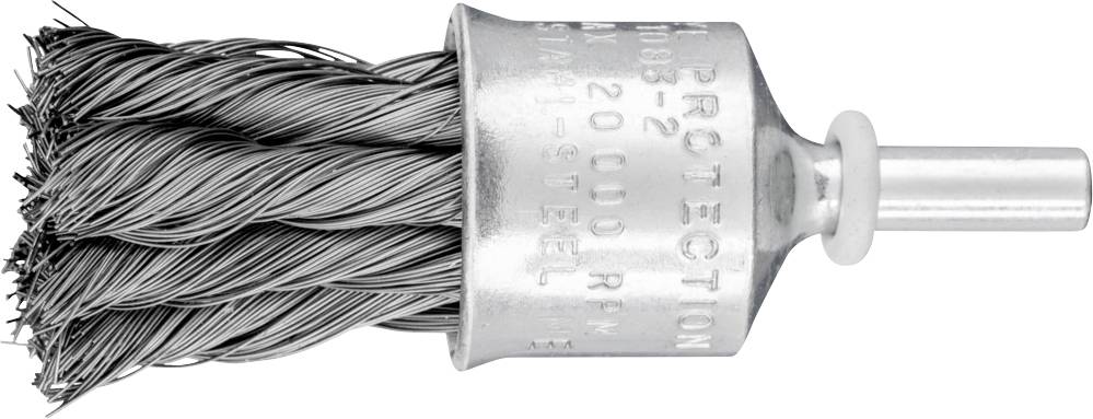 Wire brush attachment with twisted bristles, suitable for drills and angle grinders for surface cleaning and rust removal.