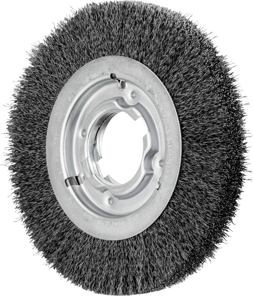 Metal disc with dense wire bristles for grinding or cleaning purposes. Suitable for industrial applications.Note: The translation is already in British English, so no significant changes were needed.