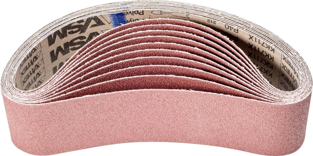 A stack of sanding belts, tightly coiled together, reveals the rough surface for sanding work.