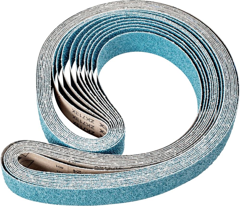 Blue ribbon curled up, showing inner side of fibrous material.