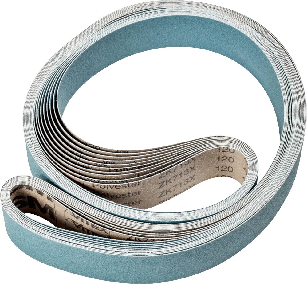 Blue ribbon wound into a bow, with internal labelling 'Polyester ZK713X 120'.