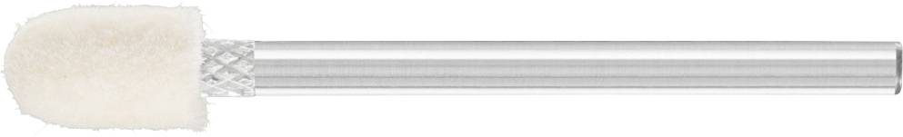 A microphone with a silver handle and a fluffy, white foam windscreen.