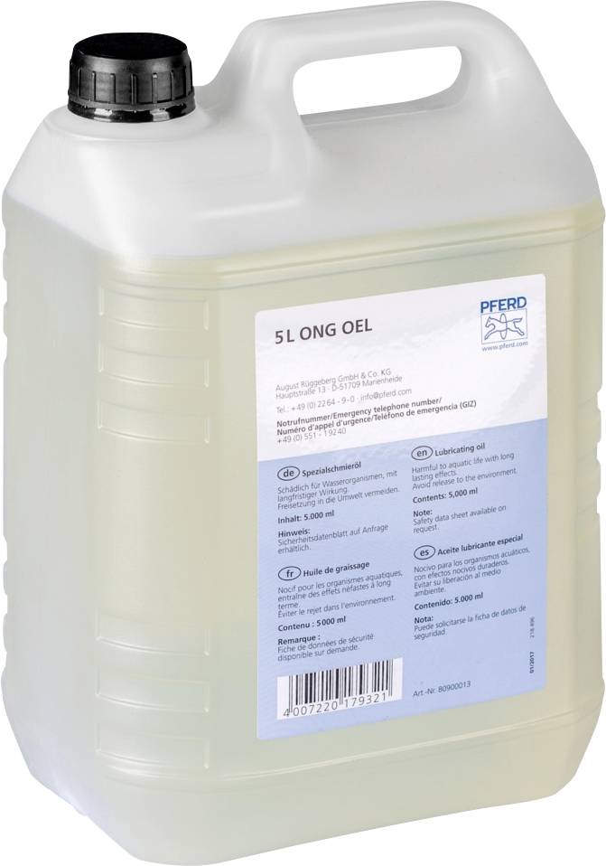 5-litre plastic container of lubricant, labelled by 'Pferd' company.