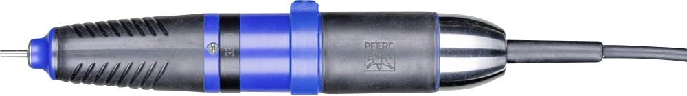 A black and blue drill attachment with cable, viewed from the side, on a white background.