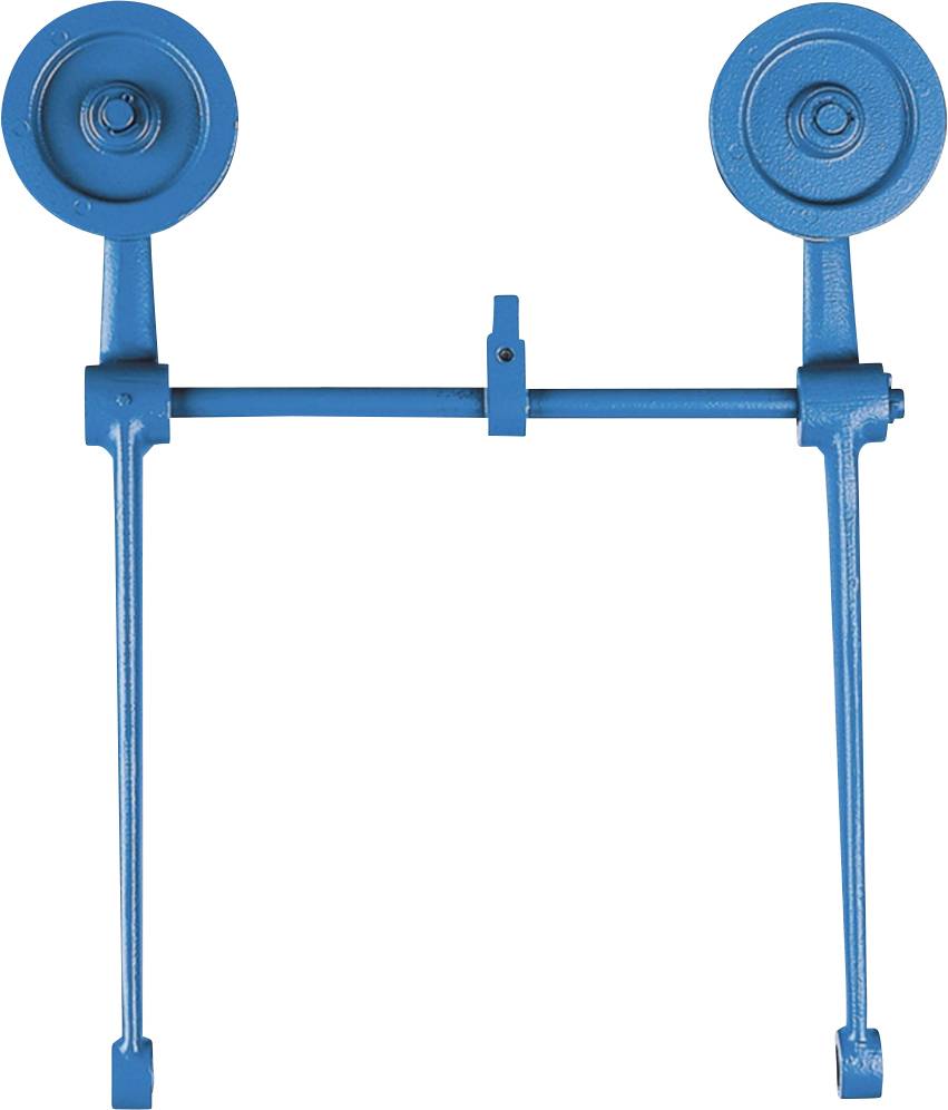 Two blue metal circles connected by a horizontal bar demonstrate a symmetrical design of an industrial character.
