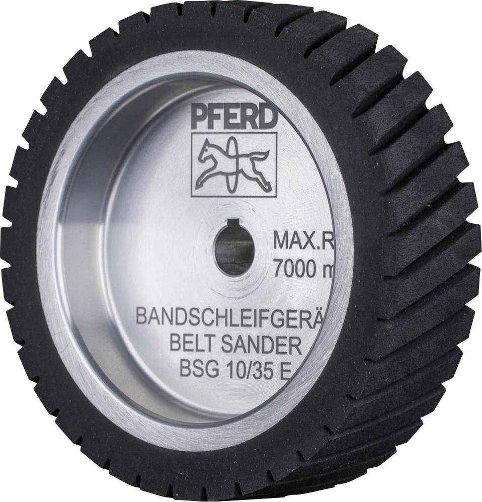 PFERD grinding wheel, max. speed 7,000 rpm, model BSG 10/35 E. Black rubber with silver centre.