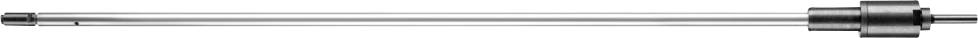 A long, silver-coloured metal pipe with a cylindrical end that evokes industrial machinery or precision equipment.