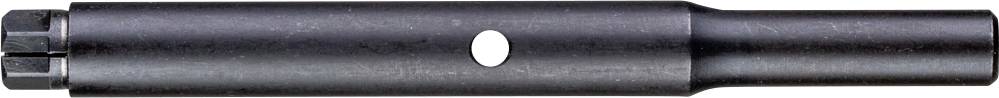 Black, cylindrical metal rod with a hole through its centre, likely a tool or component.
