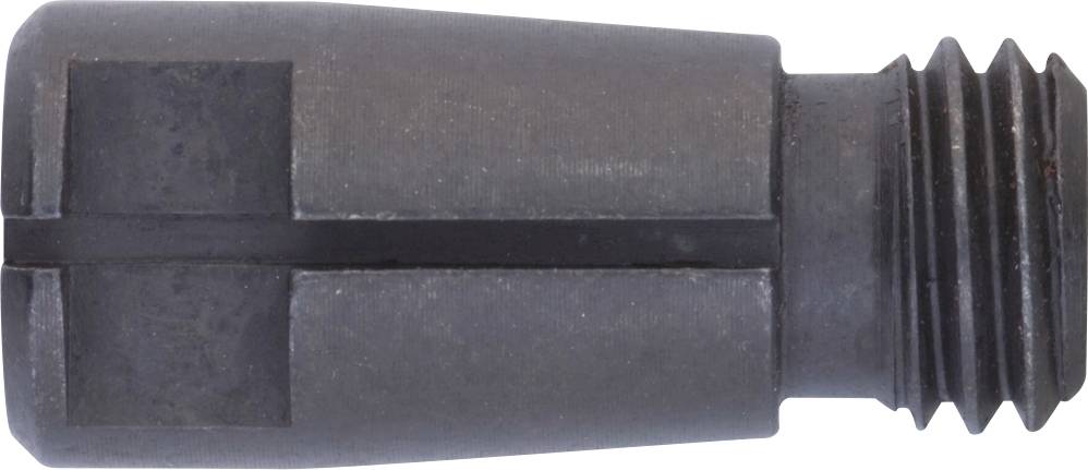 Metal screw component with right-hand thread and longitudinal slot on the left, dark matte surface, used in mechanical applications.