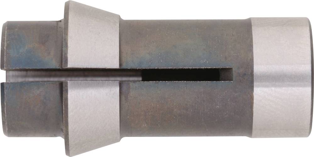 Metal part with a cylindrical shape, two silver-coloured ends, central slot. Potential mechanical application.