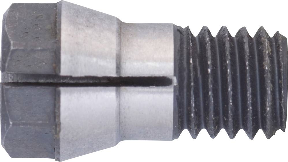 A silver metal screw with a hexagonal head and right-hand thread. It is used for mechanical connections.