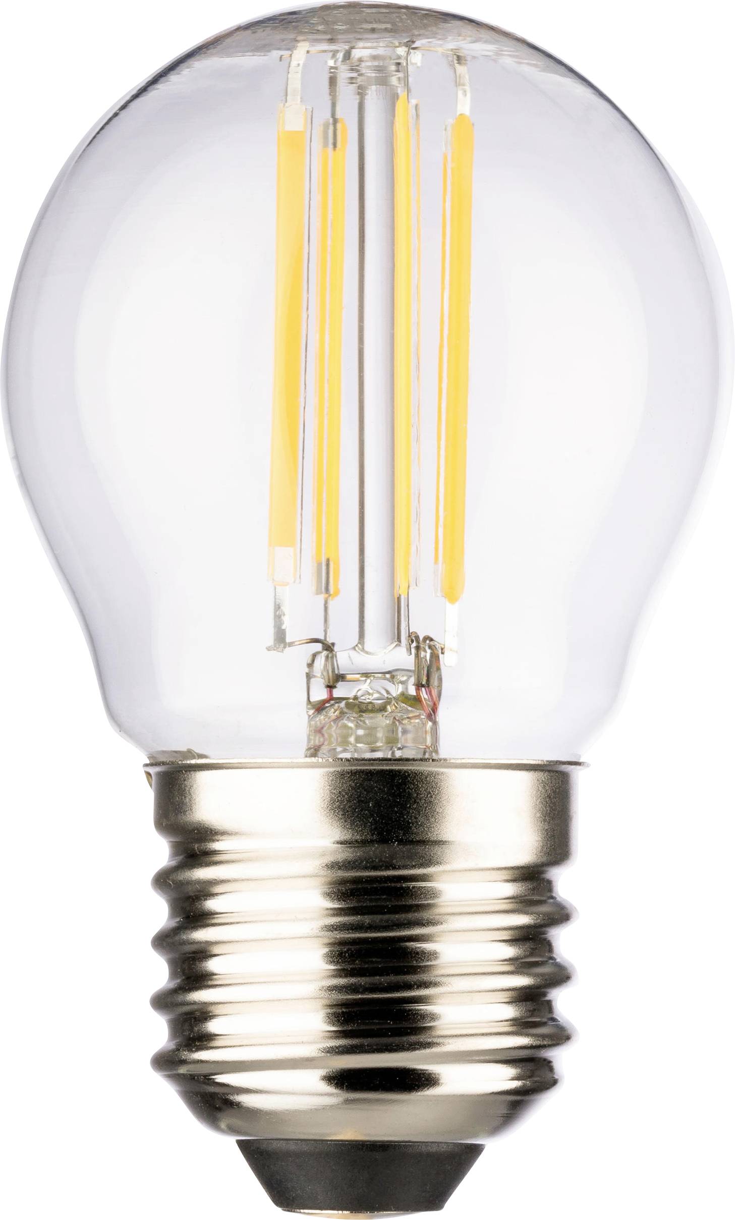 A LED light bulb with visible filaments and a silver base, shown against a white background.