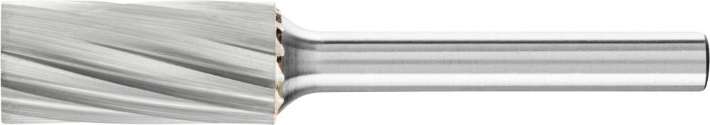 A cylindrical milling cutter with spiral fluting and a smooth metal shank.