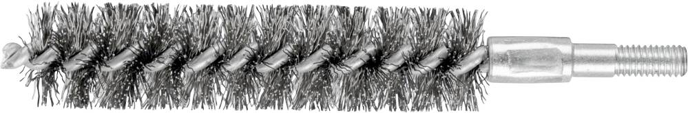 Black wire brush with metal handle, suitable for cleaning pipes or tight spaces.